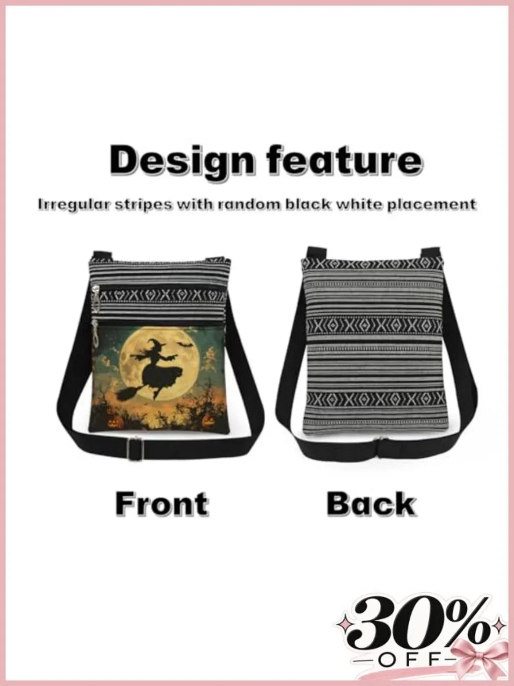 Halloween Witch Crossbody Bag Polyester Adjustable Strap Lightweight Purse